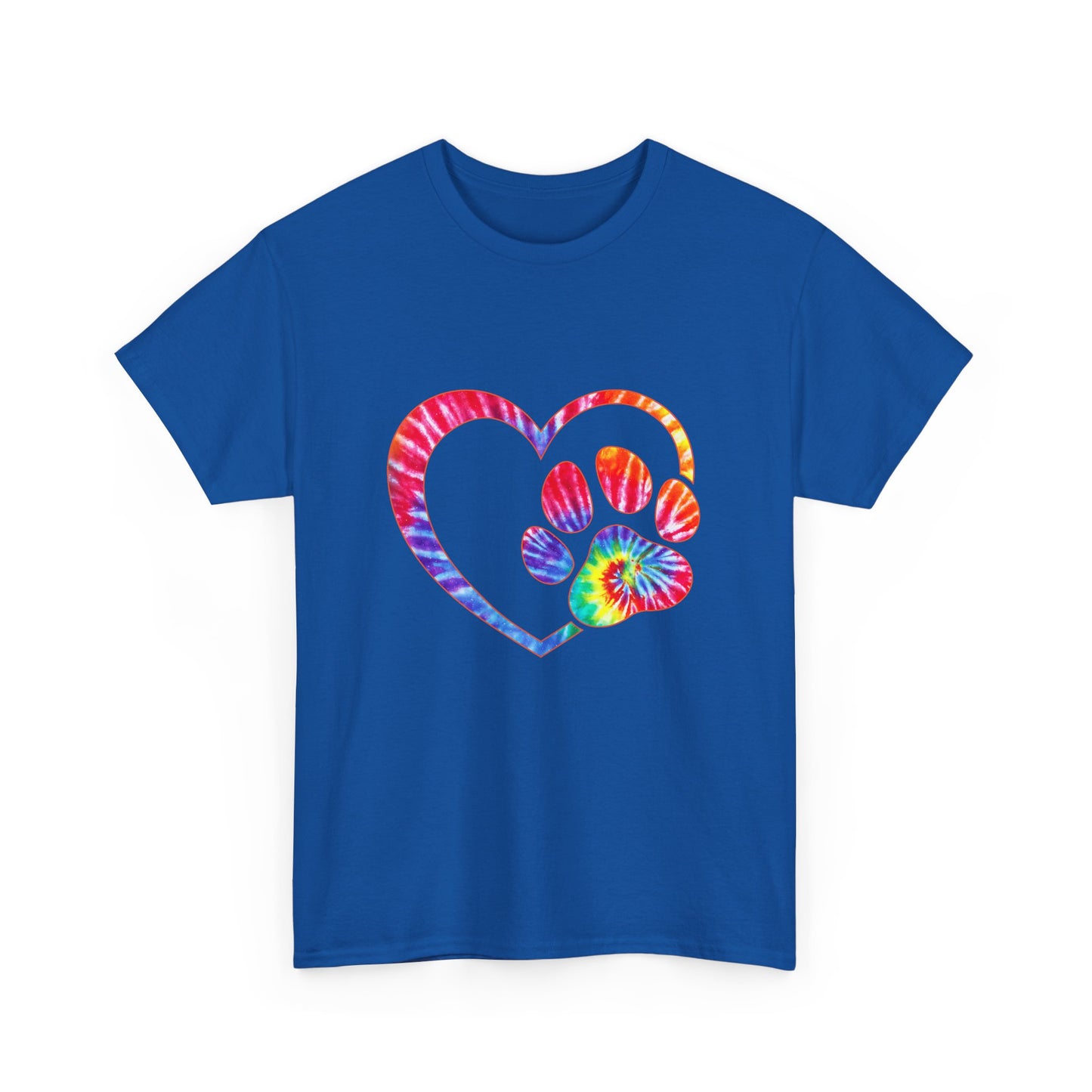 Paw Heart Rainbow Tie-Dye Dog Lover Cotton T-Shirt