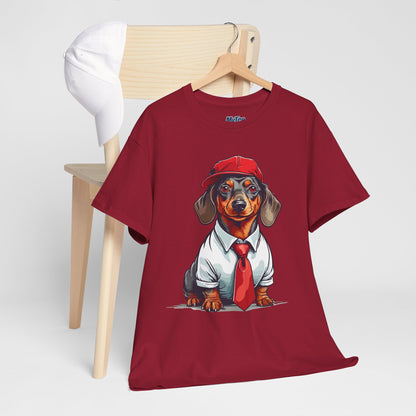 Dachshund Boss Unisex T-Shirt – Cool Pup in Cap & Tie