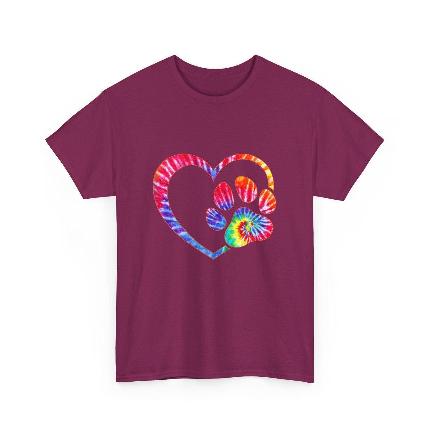 Paw Heart Rainbow Tie-Dye Dog Lover Cotton T-Shirt