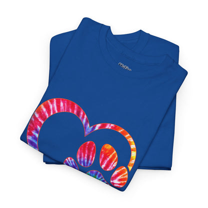 Paw Heart Rainbow Tie-Dye Dog Lover Cotton T-Shirt