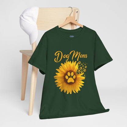 Dog Mom Sunflower Paw Cotton T-Shirt