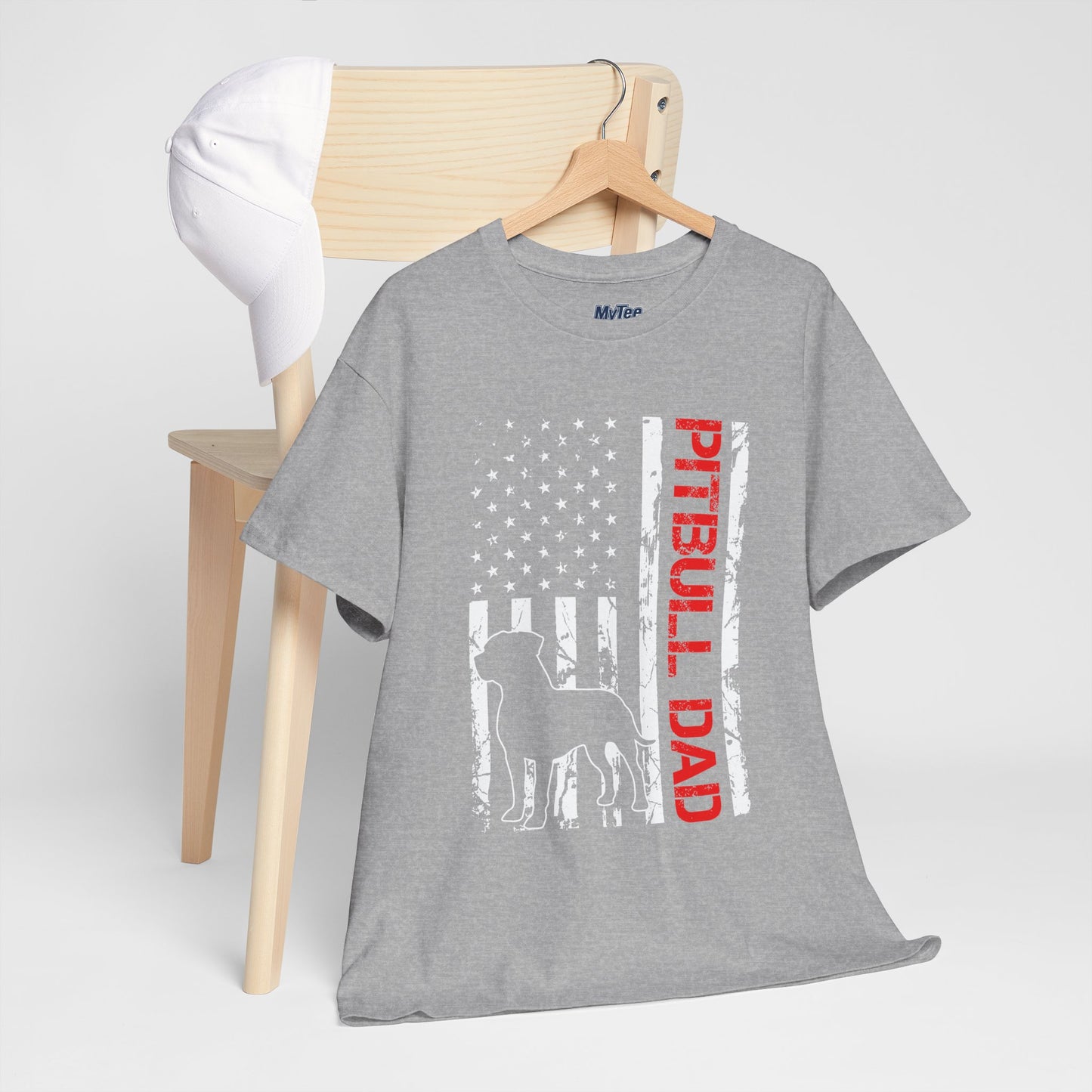 Patriotic Pitbull Dad Heavy Cotton T-Shirt | Father's Day Gift