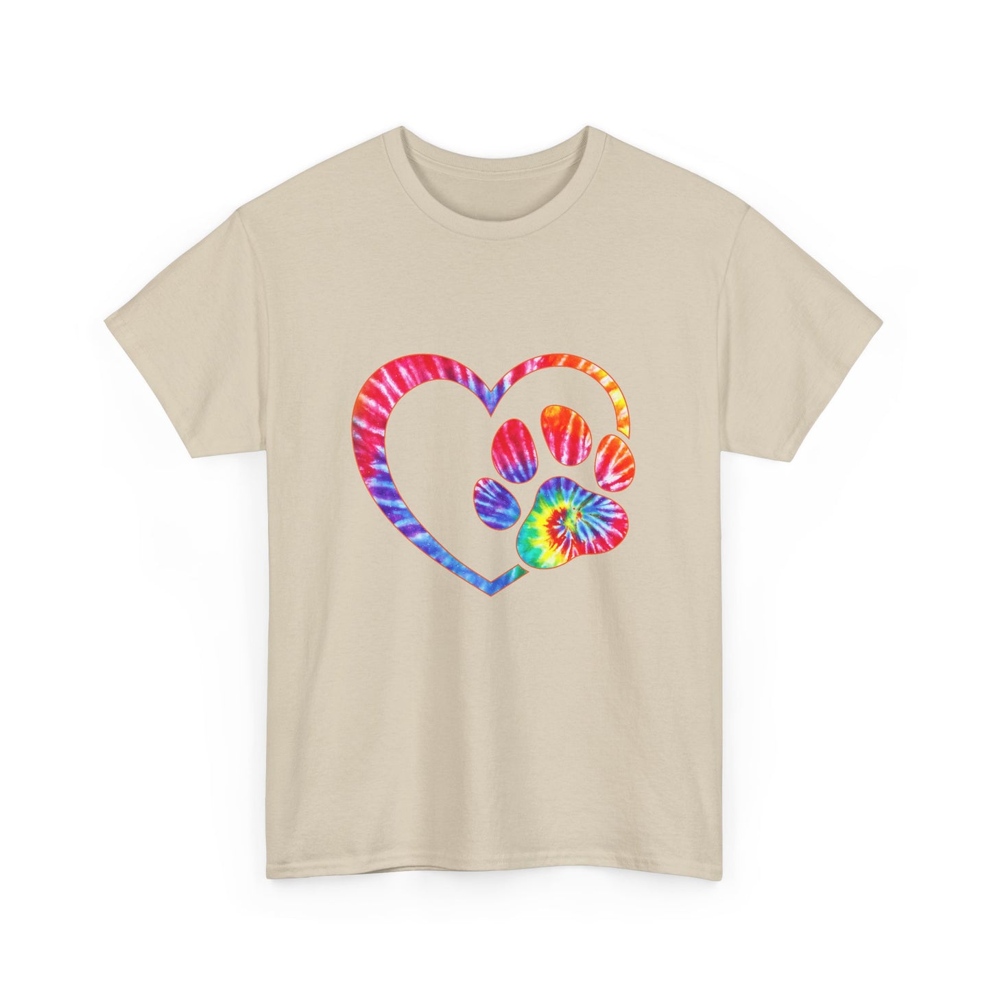 Paw Heart Rainbow Tie-Dye Dog Lover Cotton T-Shirt