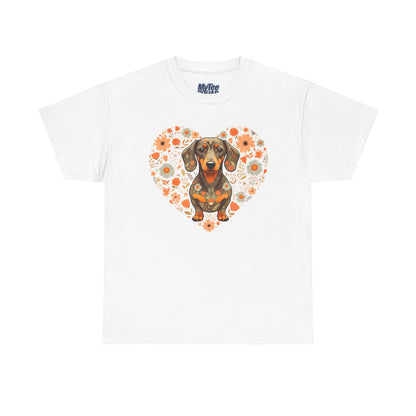 Dachshund Love Unisex T-Shirt – Adorable Floral Heart Dog Tee