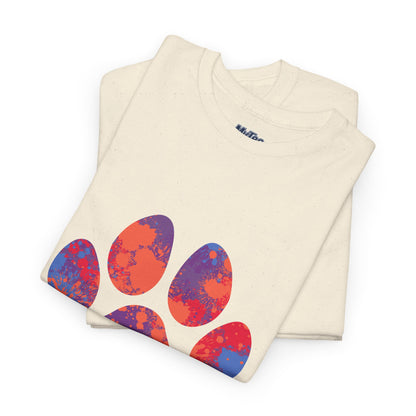 Vibrant Dog Paw Print Cotton T-Shirt