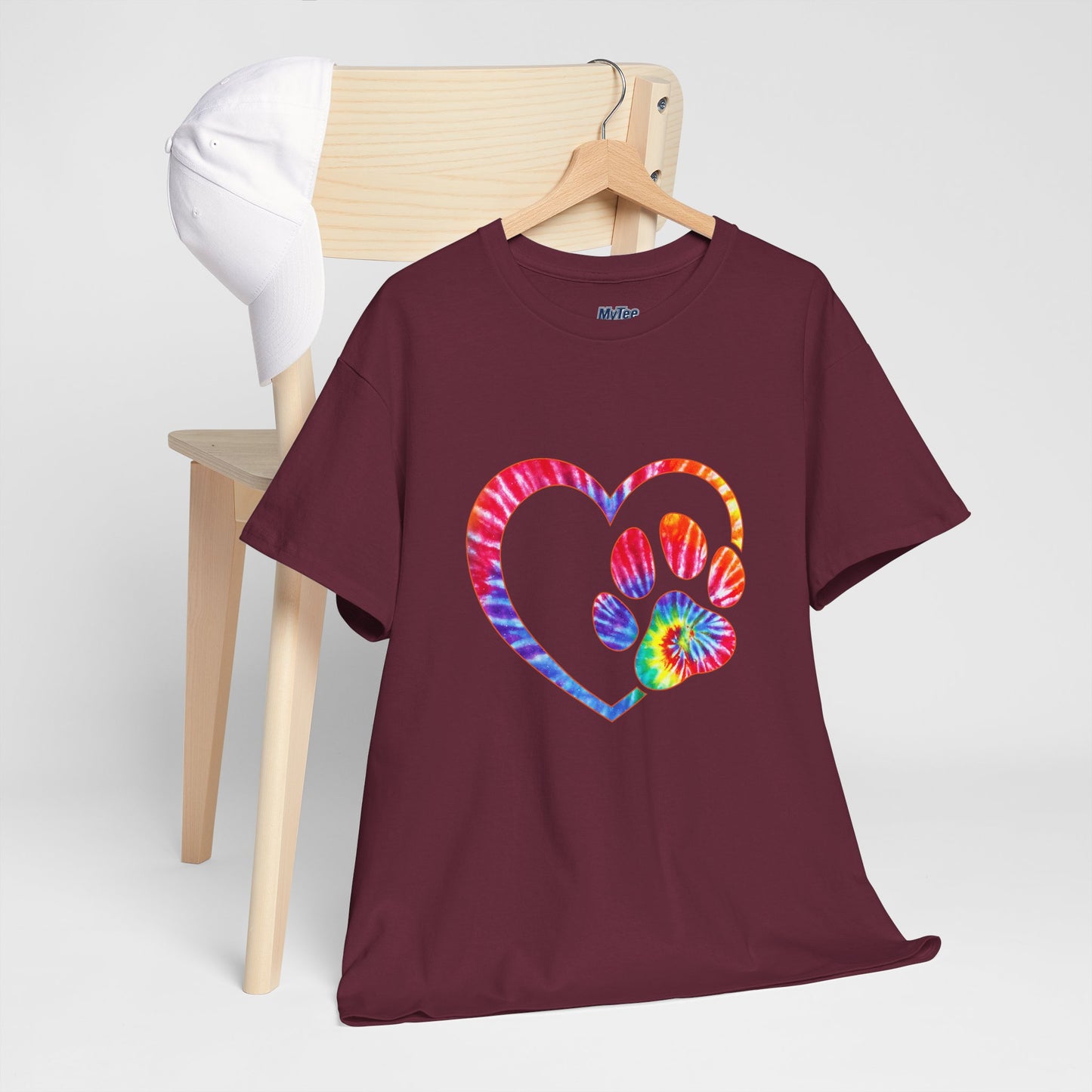 Paw Heart Rainbow Tie-Dye Dog Lover Cotton T-Shirt