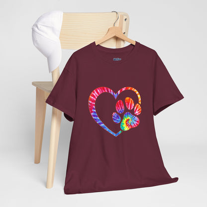 Paw Heart Rainbow Tie-Dye Dog Lover Cotton T-Shirt