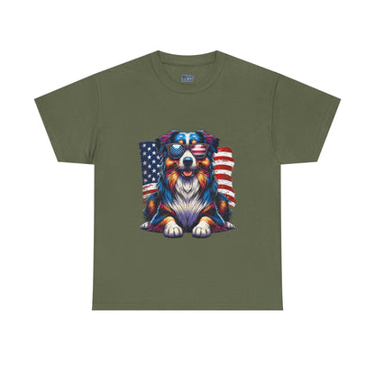 Patriotic Australian Shepherd With Sunglasses Unisex T-Shirt