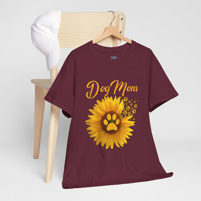 Dog Mom Sunflower Paw Cotton T-Shirt
