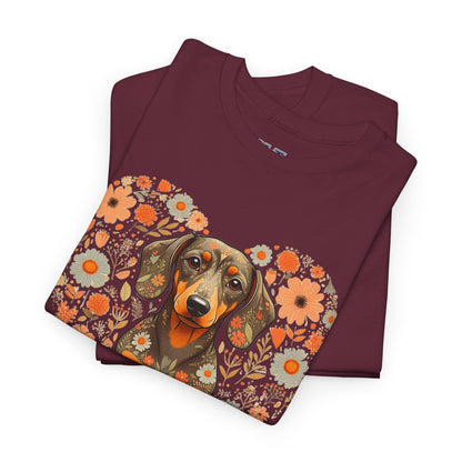 Dachshund Love Unisex T-Shirt – Adorable Floral Heart Dog Tee