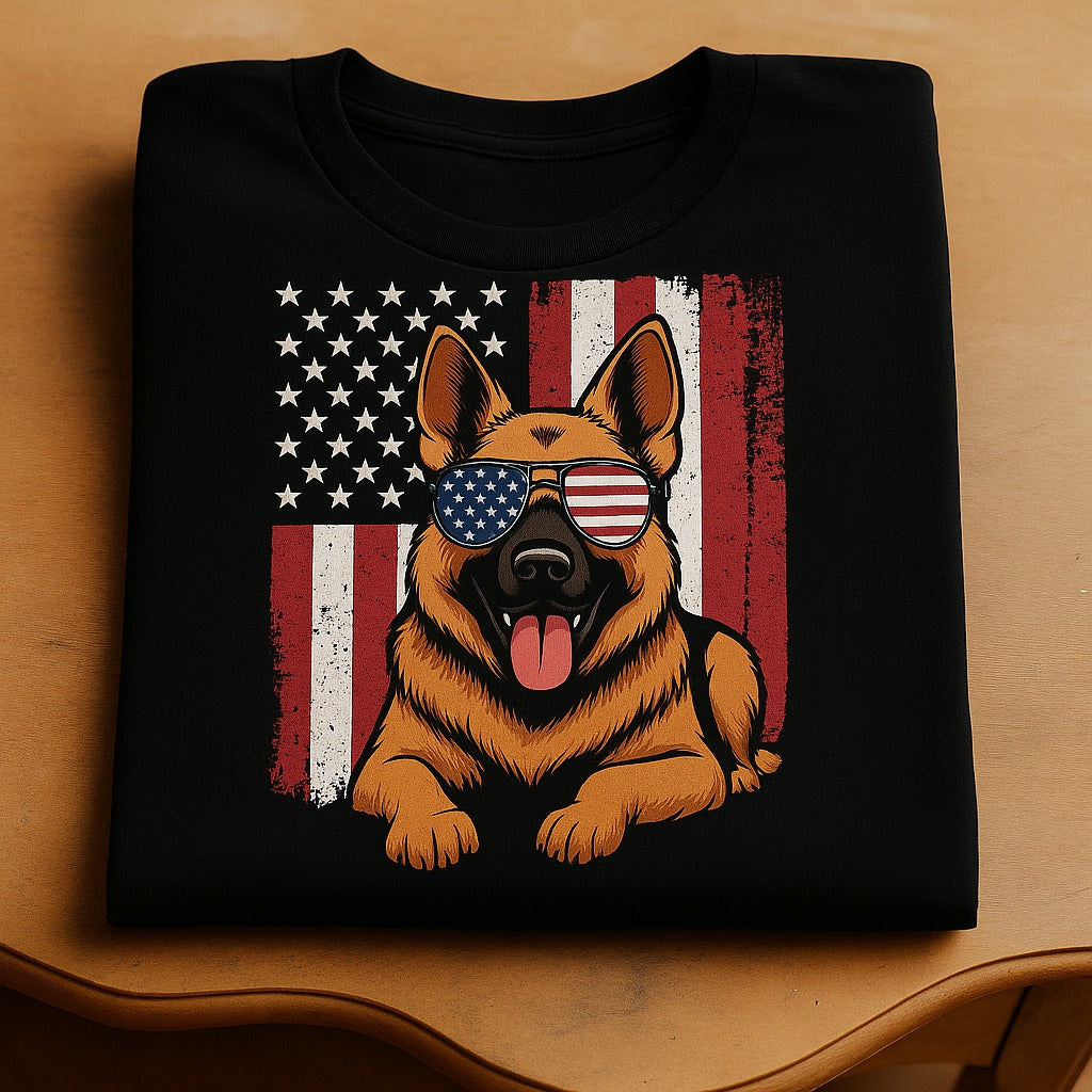 Patriotic German Shepherd Cotton T-Shirt | Tee